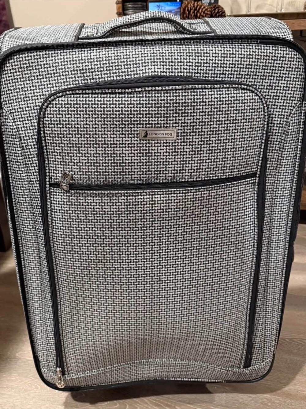 London Fog Black and White Tweed Carry-On Travel Bag and Matching Neck Pillow
